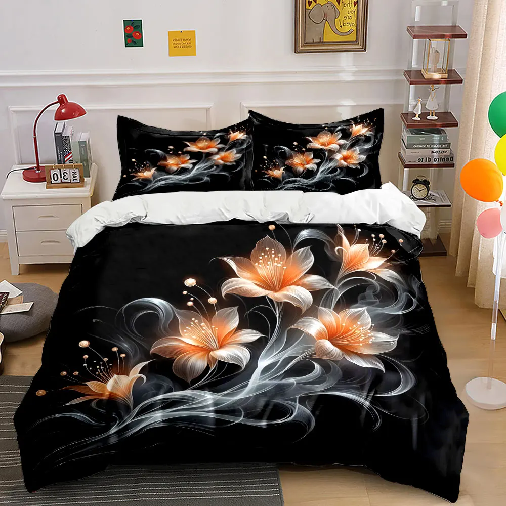 Dreamy White-Orange Blossoms Print Soft Comfortable Duvet Cover Bedding Set Included 1*Duvet Cover 2*Pillowcases Luxury gifts