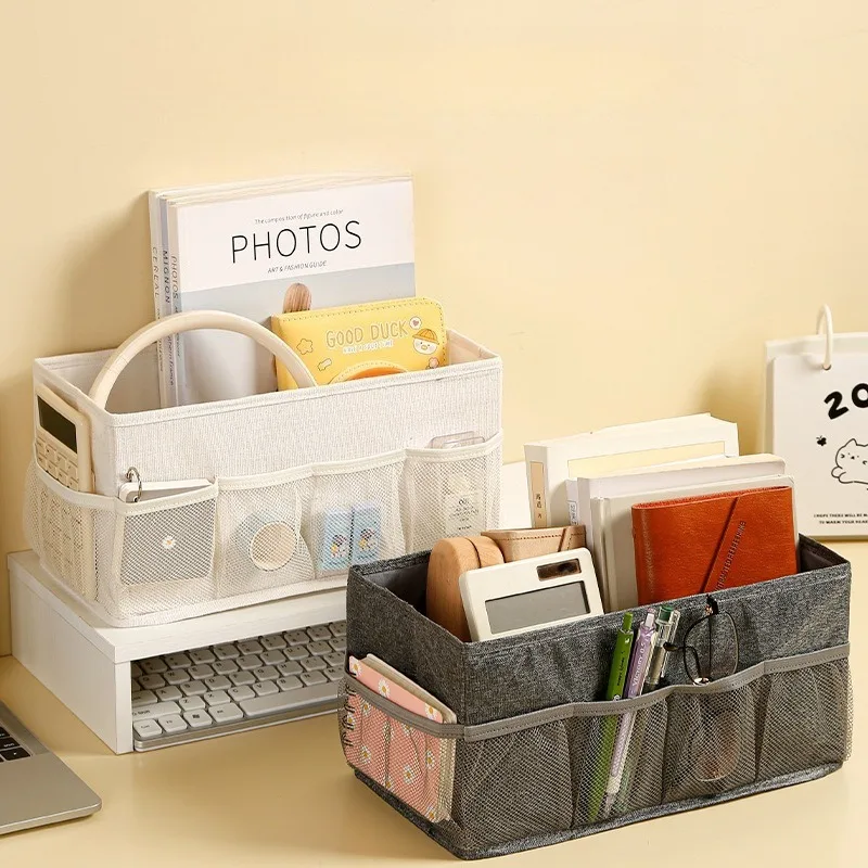 Fabric Storage Box with Dividers Dustproof Desktop Organizer for Cosmetics Bedroom Home Desk Sundries Storage Case