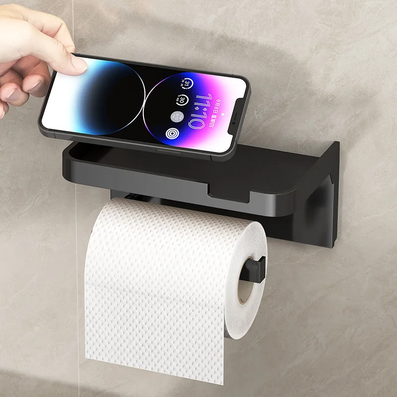 Large Toilet Paper Holder Wall-Mounted Paper Roll Holder With Storage Tray Toilet Organizer Phone Stand Bathroom Accessories