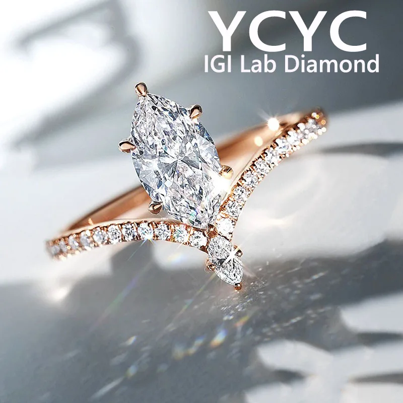 

3ct Marquise D Color CVD Lab Grown Diamond Кольца для женщин 18-каратное золото Предложение Свадебные украшения для невесты модные украшения оптом ﻿