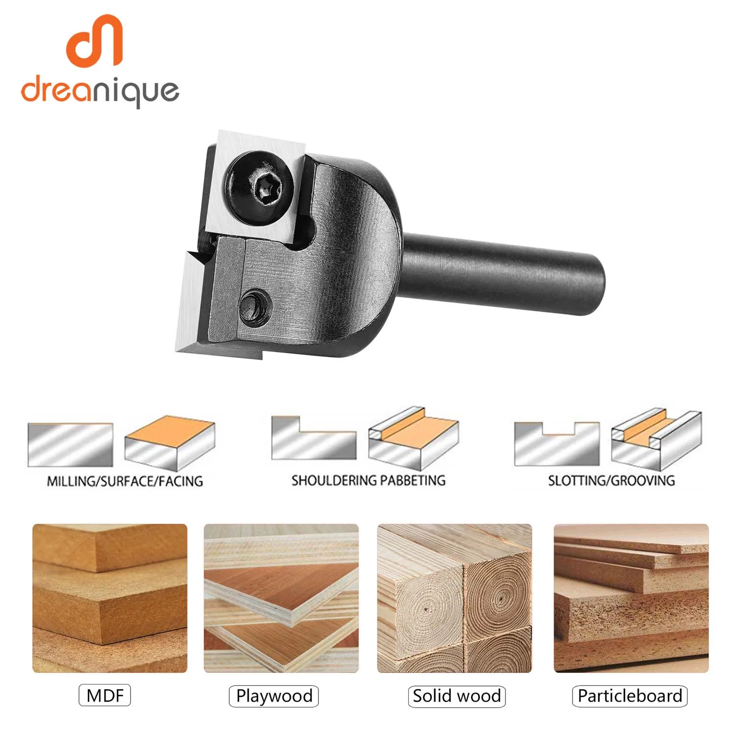 Dreanique 2Flute Wood Planer Bit 26mm Cutting Diameter 8mm Shank CNC Spoilboard Surfacing Tambour Router Bit Insert Carbide Slab