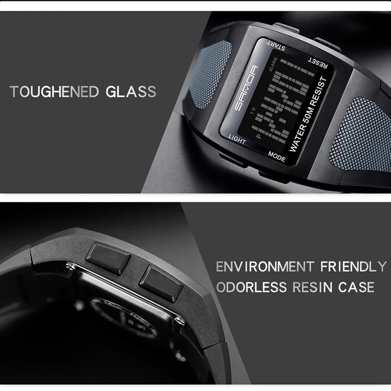 Мужские Цифровые спортивные электронные часы Sanda-222, квадратные, для улицы, многофункциональные, водонепроницаемые часы 2024