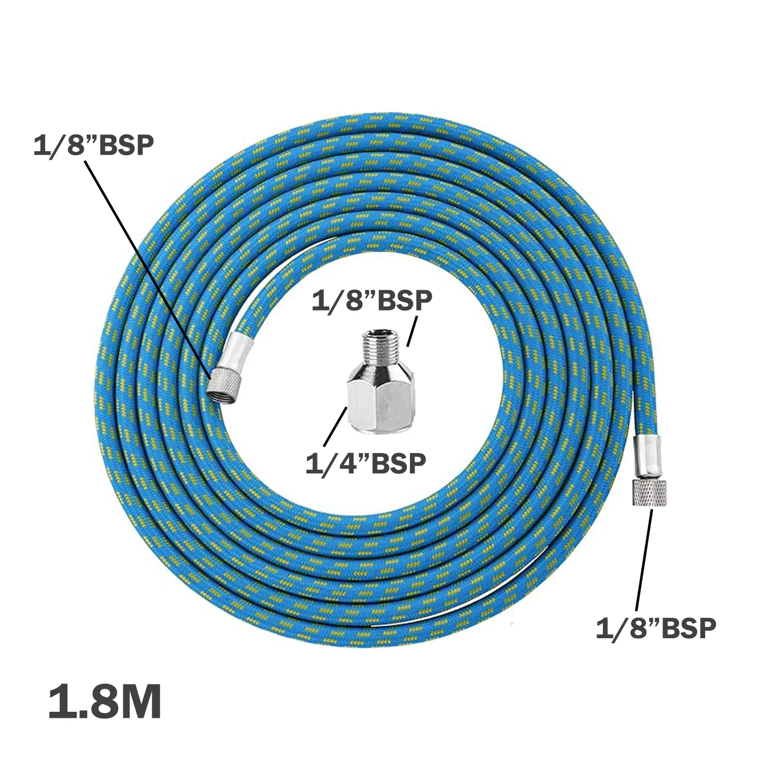 

JOYSTAR 6' FT 1.8M Braided Airbrush Air Hose 1/8"Male-1/8"Male(1/4"Female) Adaptor Fitting Hose for Most Airbrush Kit