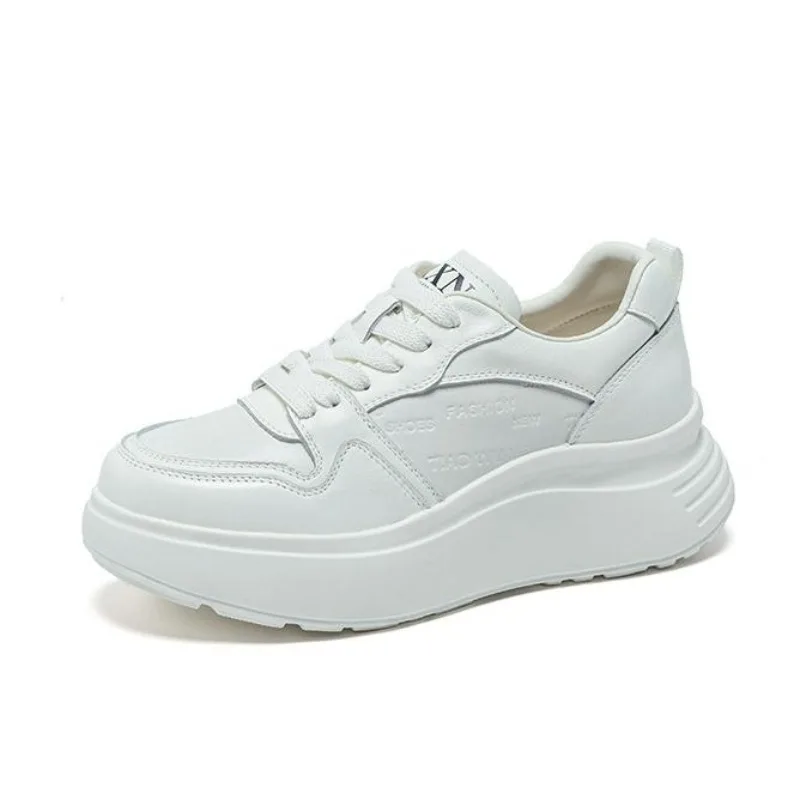 

Женские повседневные кроссовки на массивной платформе из натуральной коровьей кожи, однотонные, с увеличенной высотой, на толстой подошве, белые