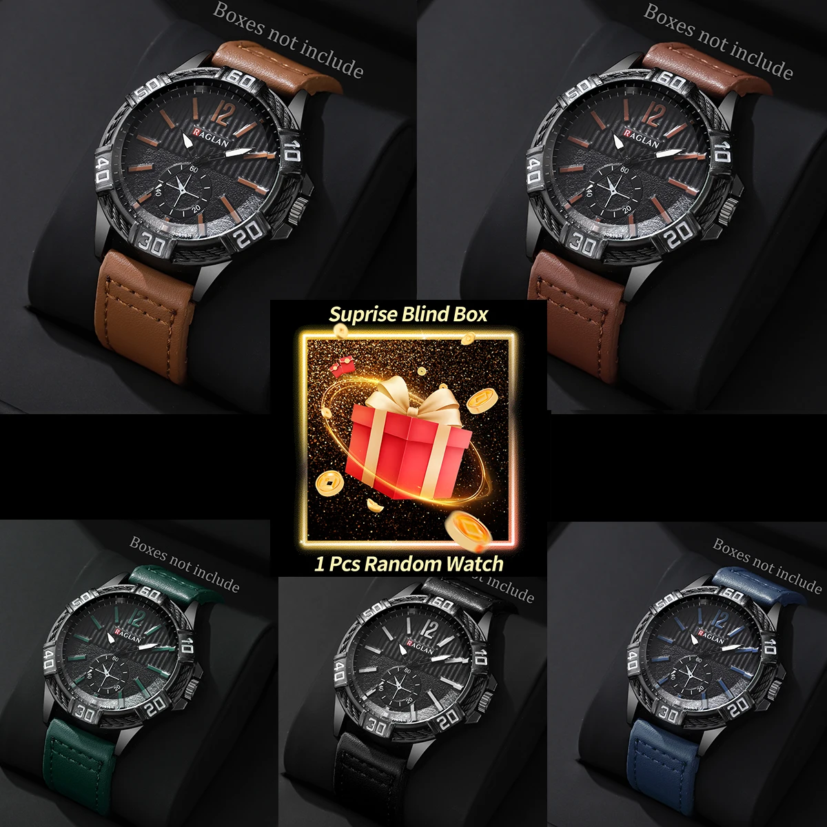 

1 шт., Mystery Watch Surprise, слепая коробка, модные мужские кварцевые часы, повседневный кожаный ремешок, мужские деловые часы (без коробки)