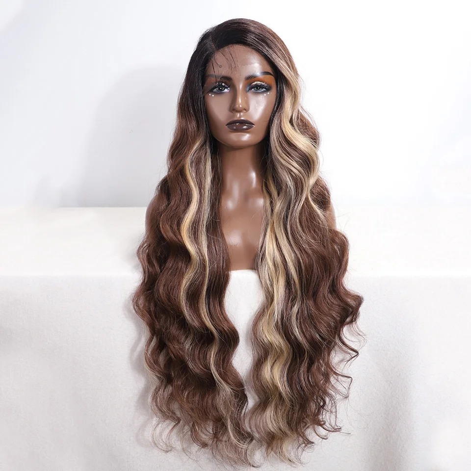 

Synthetic Lace Wigs 30 Inch Body Wavy Wigs For Black Women Comfortable & Breathable For Party Daily Wear Heat Resistant Fiber