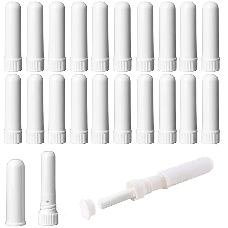 10Pcs Portable Empty White Nasal Inhaler Tubes Blank Nasal Inhaler Containers With Cotton Wicks For Aromatherapy Essential Oil