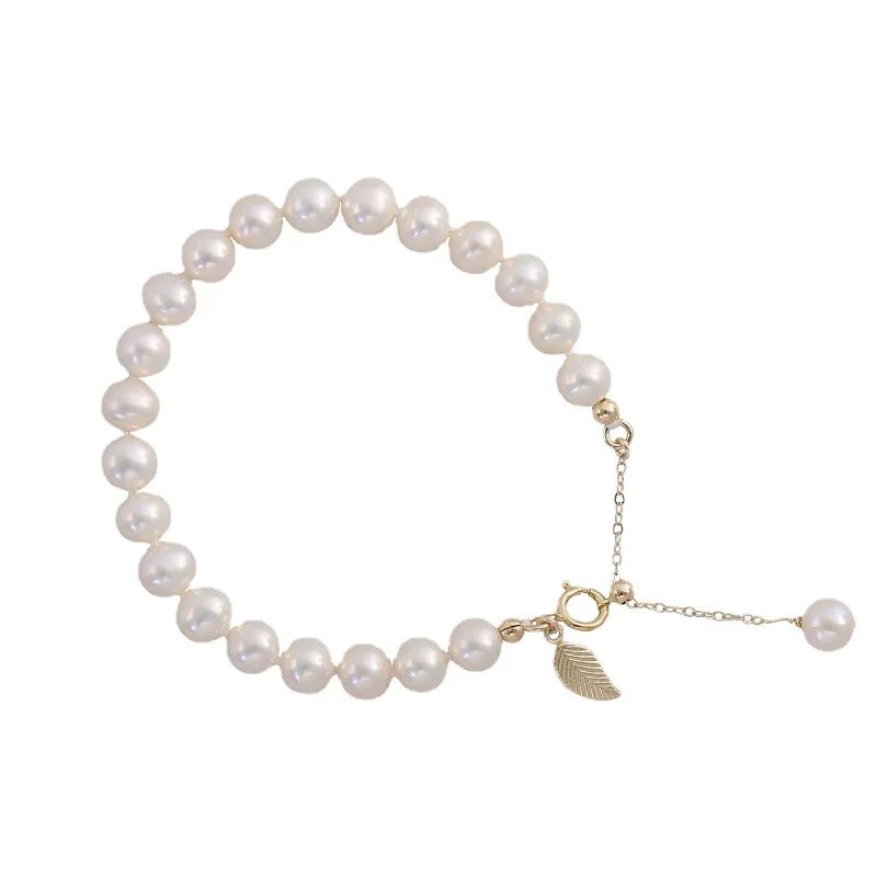 Natural Freshwater Pearl Bracelet Leaf Shaped Exquisite Heart Crystal Handmade Jewelry Valentine Day Gift For Women