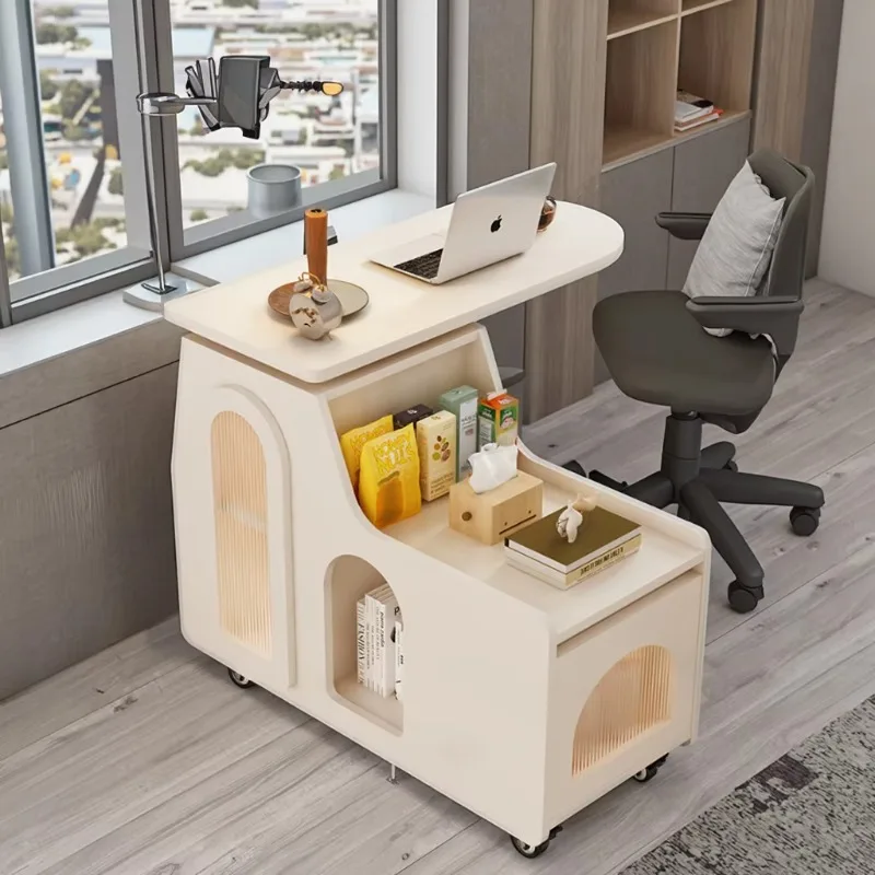 طاولة صغيرة حديثة قابلة للدوران بجانب السرير وأريكة من الخشب الصلب مع مكتب كمبيوتر محمول للاستخدام المنزلي في غرفة النوم #3