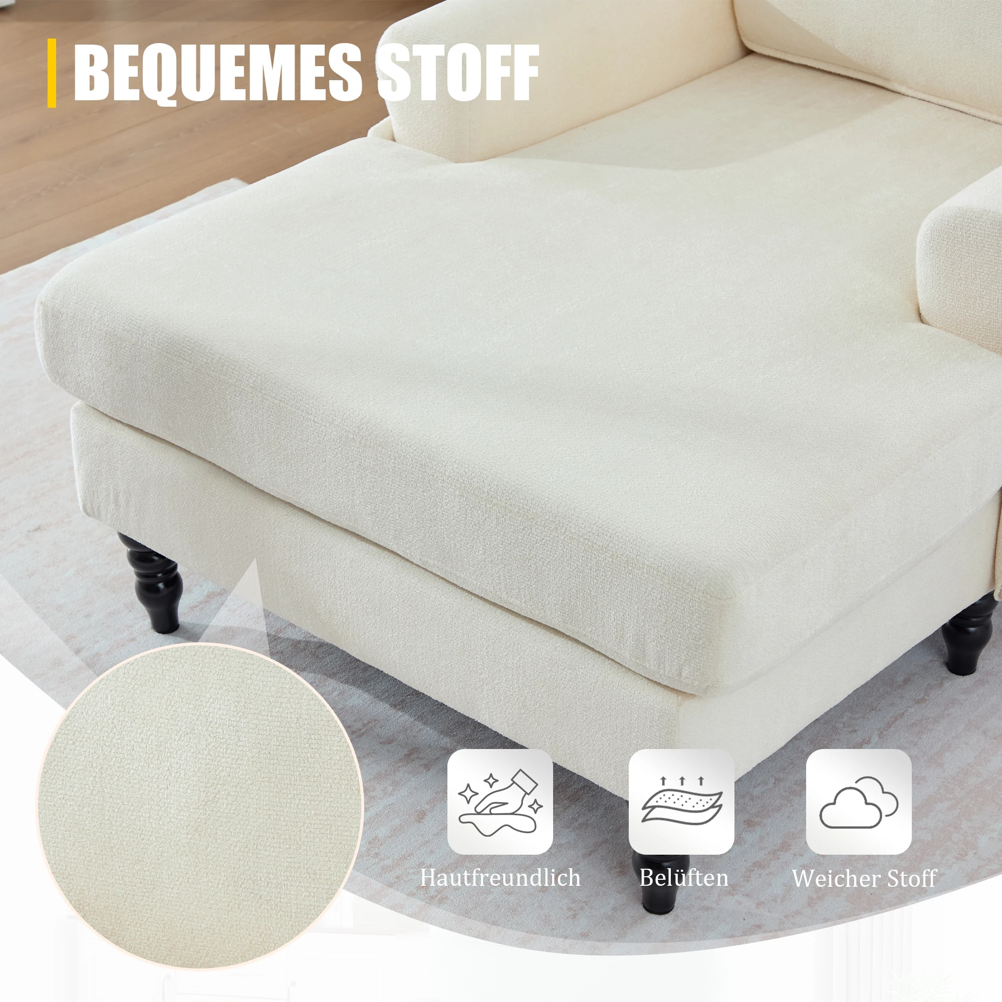 Moderner minimalistischer Samt-Loungesessel, Schlafzimmer-Einzelsofa mit Holzbeinen, bequemer Rückenlehne und Armlehnen – Detail 5