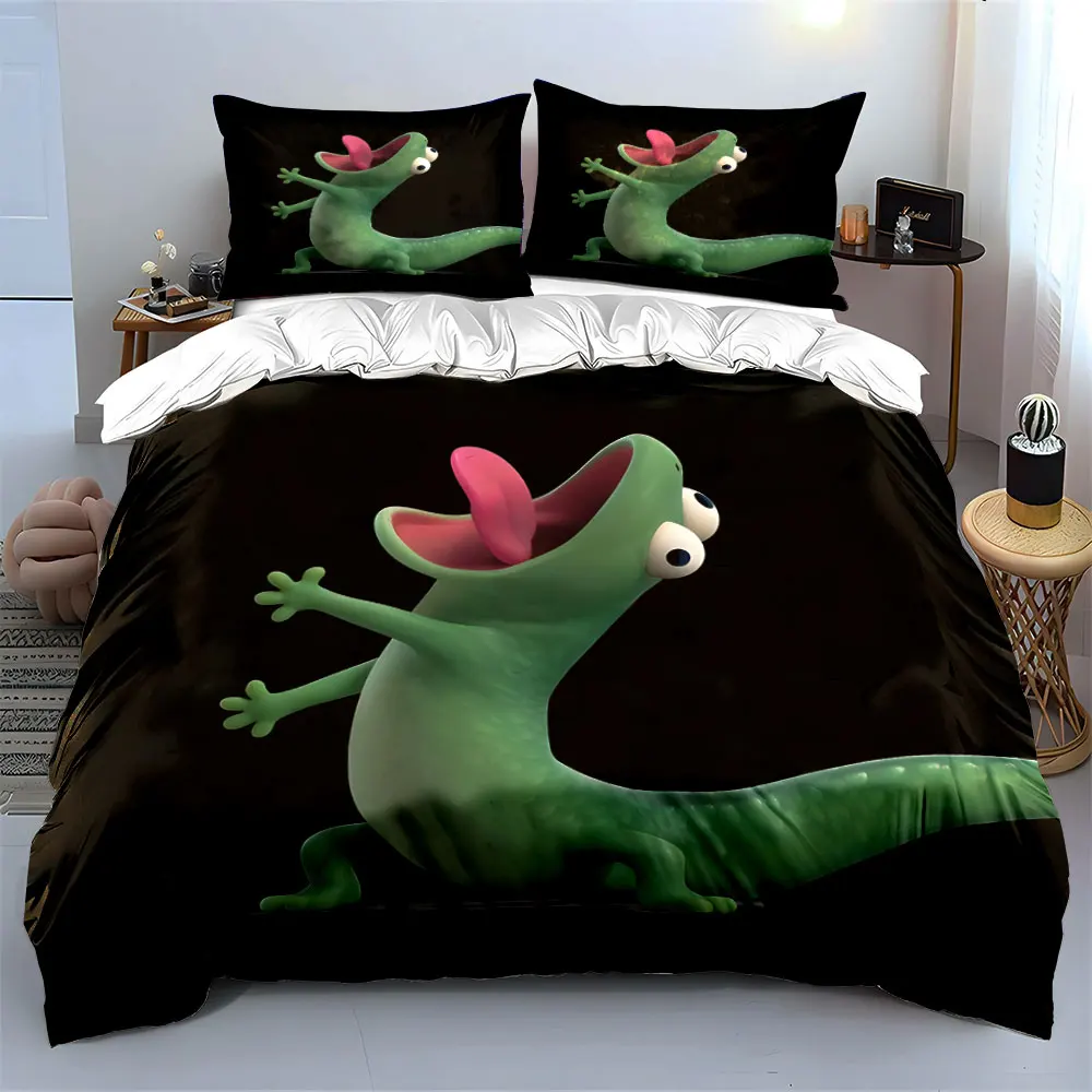Green cartoon lizard with open mouth Print Soft Comfortable Duvet Cover Bedding Set Included 1*Duvet Cover  2*Pillowcases