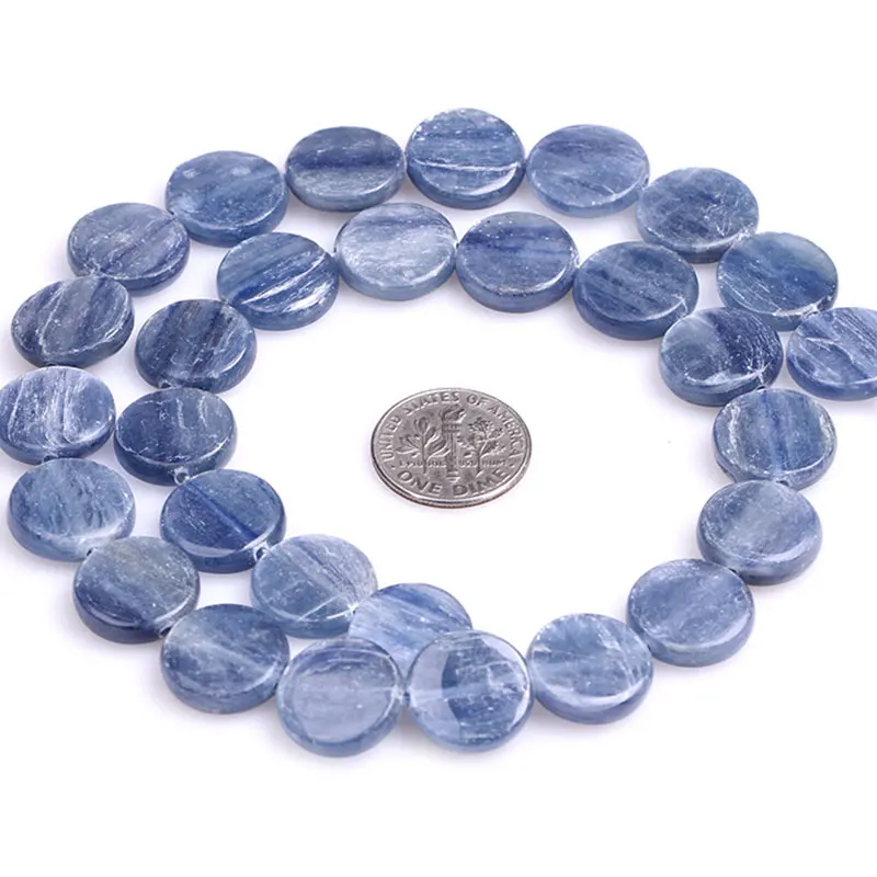 12mm 14mm16mm Wholesale GEM-inside Natural Kyanite Coin Flat Shape Beads For Jewelry Making DIY Gifts One Strand 15\