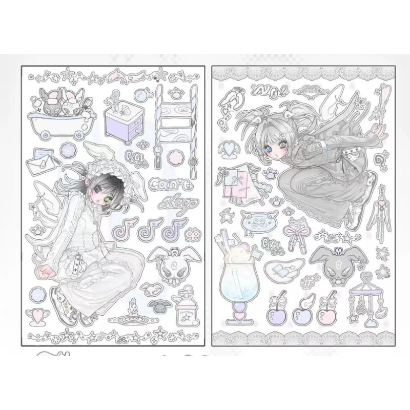 Sketch Style Angel Girl Sticker Goo Card Character Sticker Notebook Material