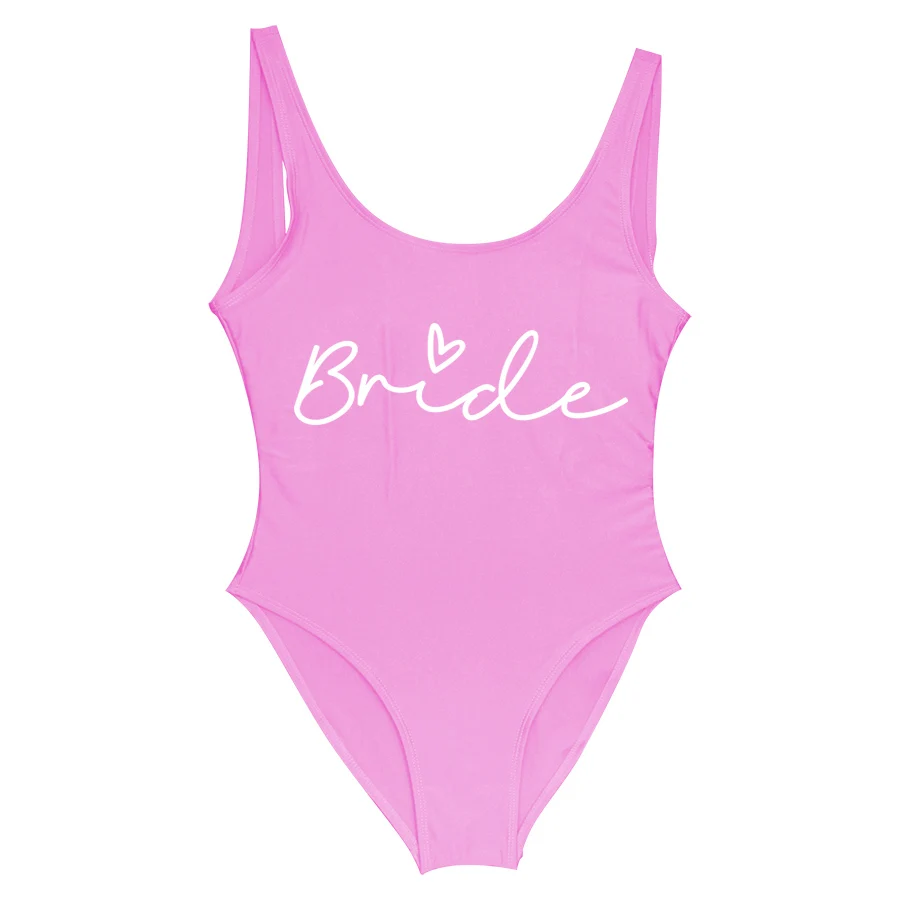 Hen Party Swimsuits One-Piece Team Bride Swimwear Bride To Be Woman Pink Swimwear Bachelorette Beatchwear Bathing Suits