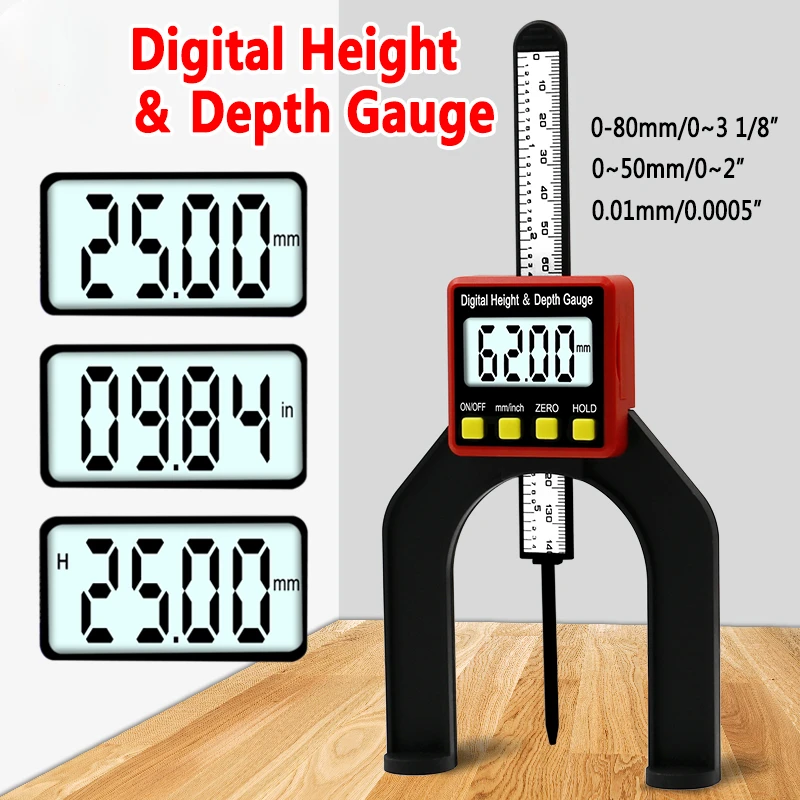 Digital Depth Gauge LCD Height Gauges Calipers With Magnetic Feet For Router Tables Woodworking Measuring Tools