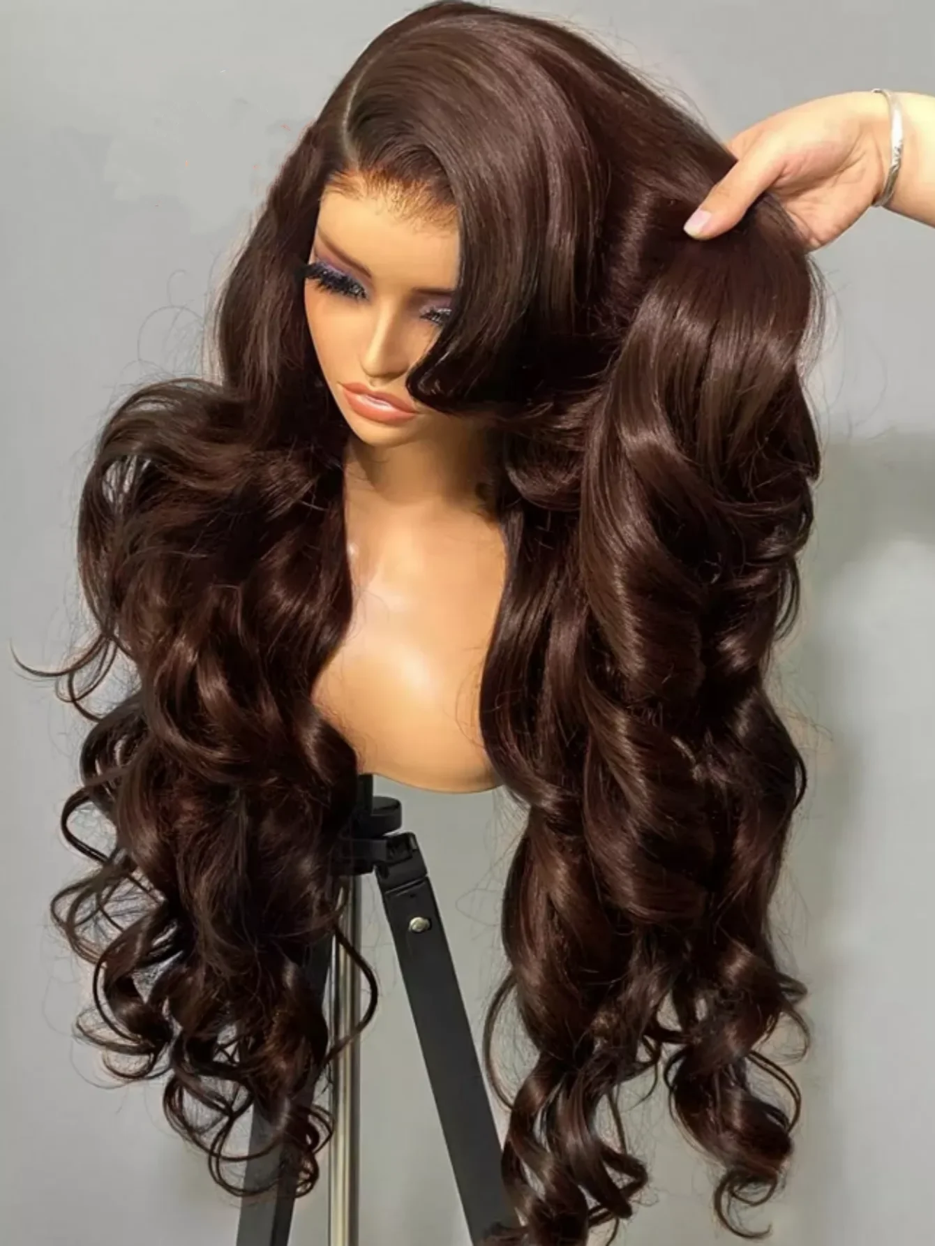 

200% Chocolate Brown Color Body Wave Human Hair Wigs 13x4 Transparent Lace Frontal Wigs Brazilian Pre Plucked With Baby Hair #4