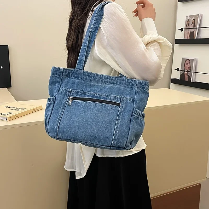 

Leisure Denim Sewing Thread Shoulder Bags Women's Bags Large Capacity 2025 Large Capacity High Quality Basic Style Tote Bags