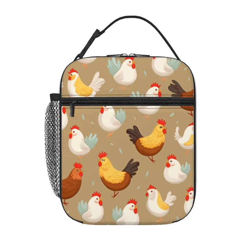 Chick Pattern Handheld Insulation Lunch Bag for Boy/Girls Best Gifts 2D Flat Cartoon Portable School Bento Outdoor Picnic Bag