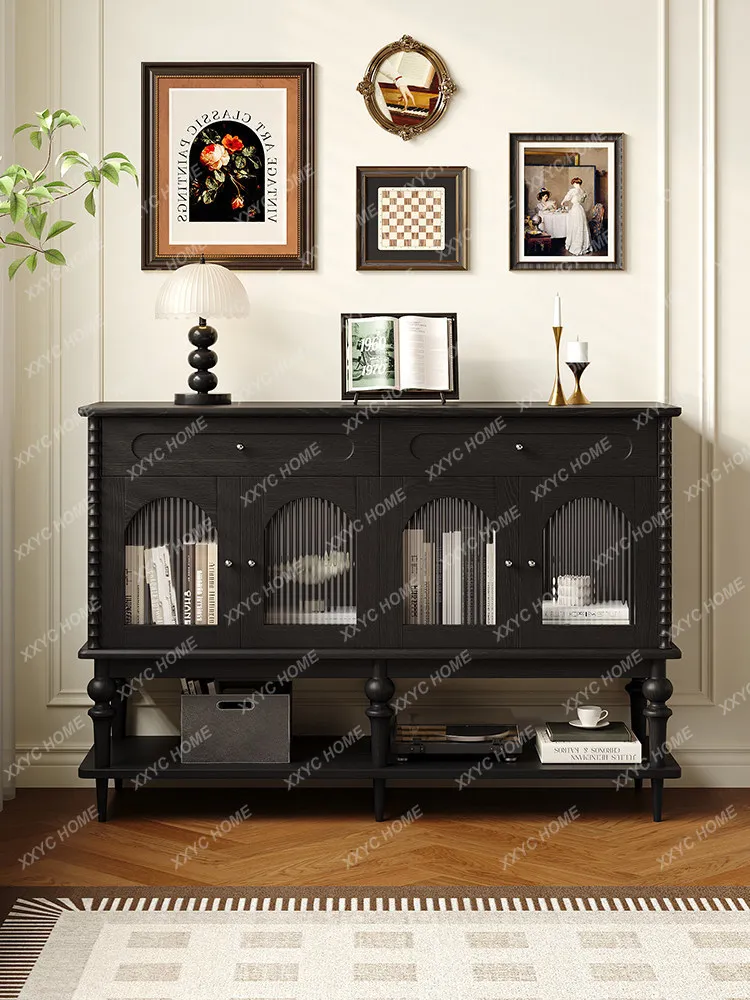 All solid wood medium and ancient style black dining room side cabinet small apartment living room locker opposite door storage