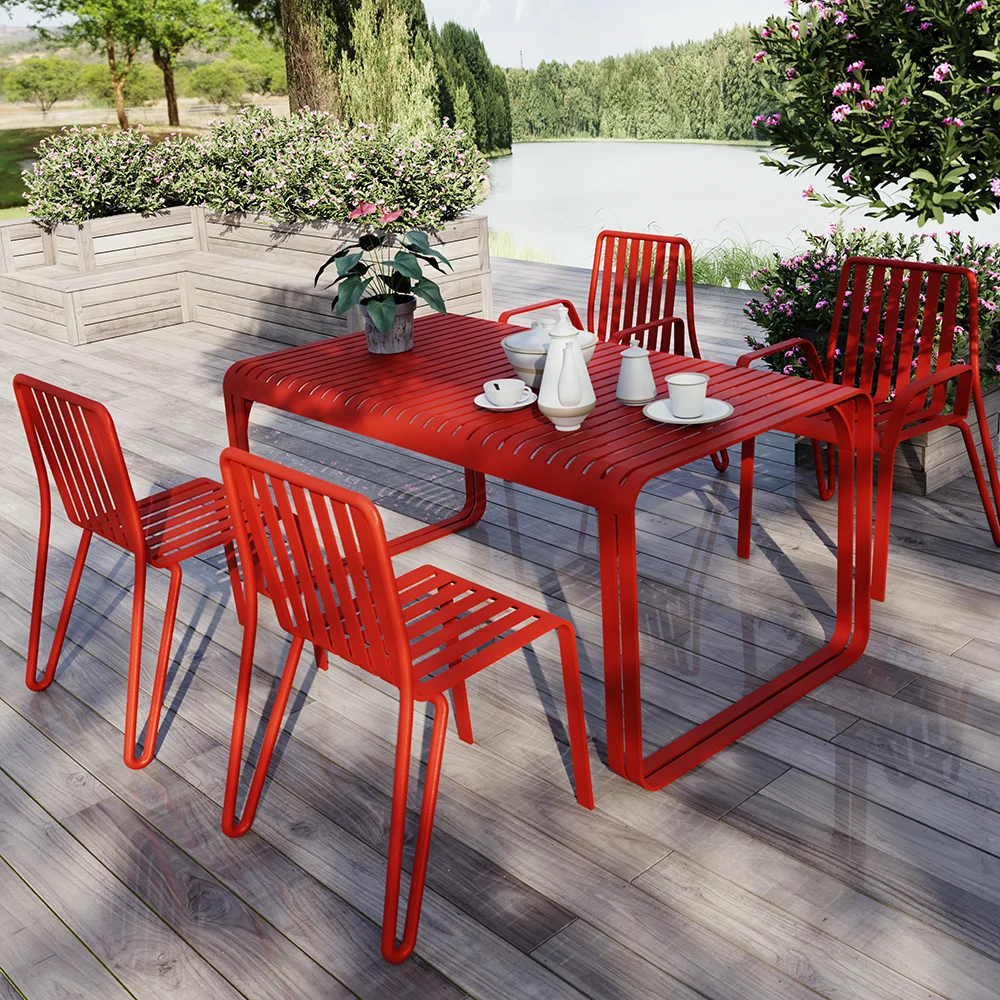 

Garden Aluminum Dining Home Office Hotel Patio Furniture Stackable Living Table Chairs Set
