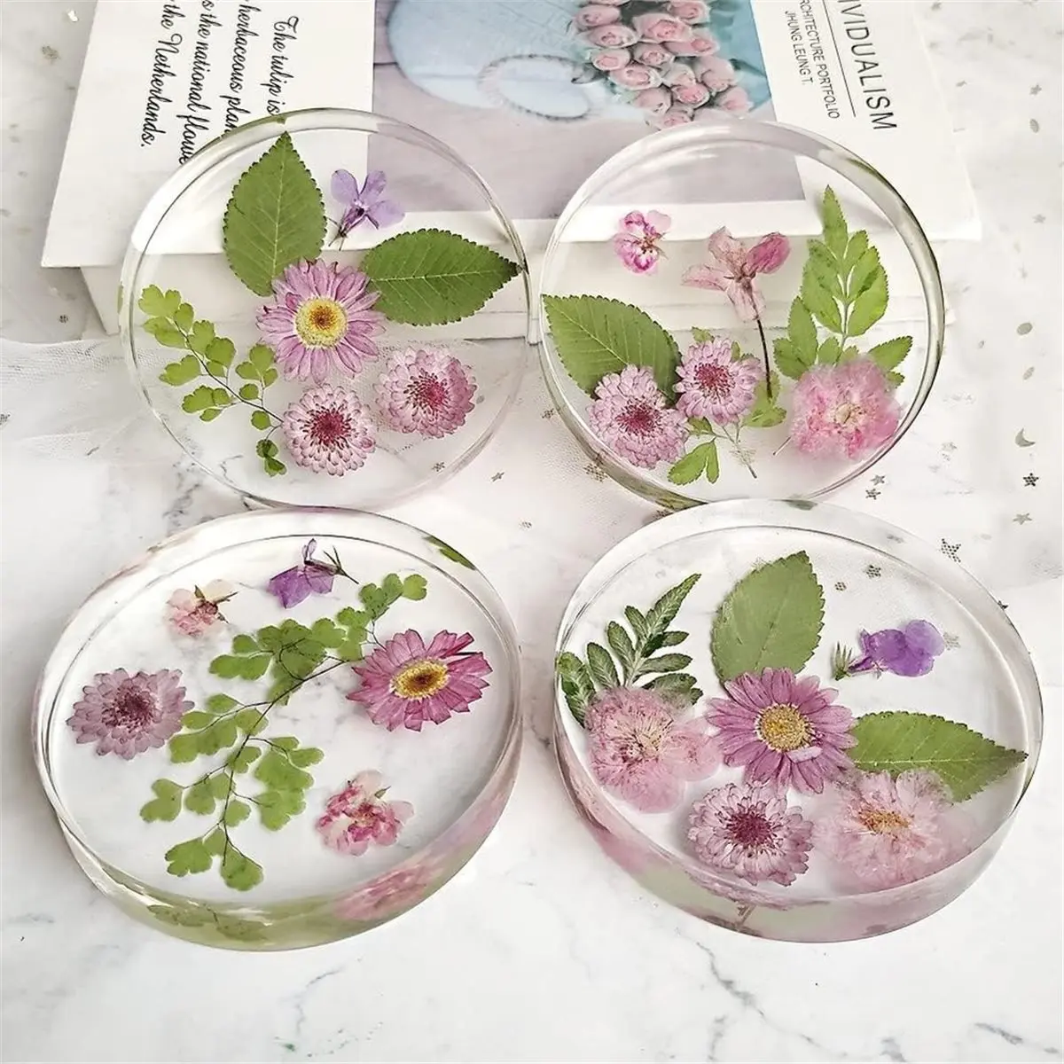 6-Cavity Deep Round Coaster Molds, 4 Inches Coaster Silicone Molds for Epoxy Resin, Coaster Resin Molds for Preservation