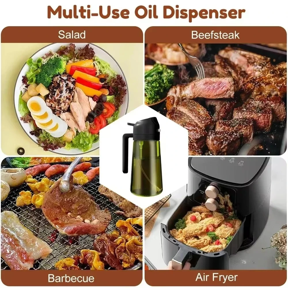 2 in 1 Olive Oil Dispenser Bottle 470ml Light-Blocking Dark Oil Sprayer for Cooking for Kitchen Dark Green Glass Oil Bottle view 6