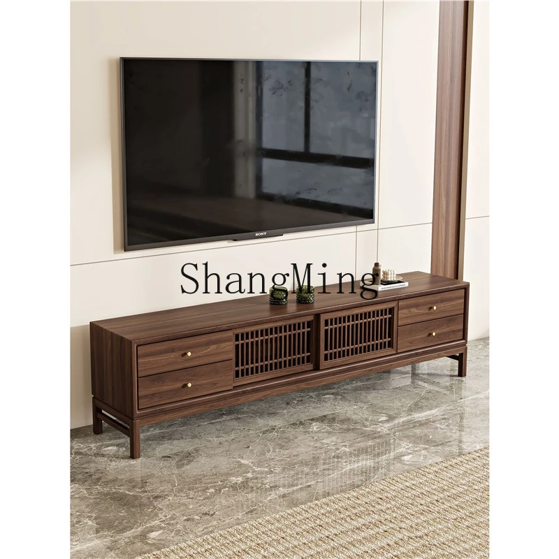 SM New Chinese Solid Wood TV Cabinet Living Room Bedroom Storage Short Cabinet TV Video Cabinet