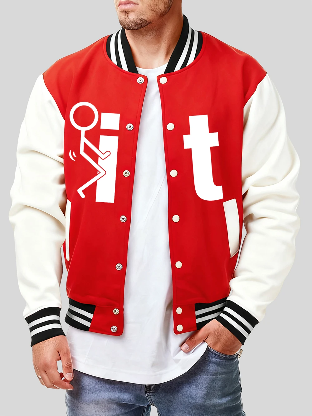 

Kick It Funny Stick Man Prints Бейсбольный трикотаж Мужские хлопковые карманные пальто Зимние флисовые теплые куртки Базовые свободные мужские одежды