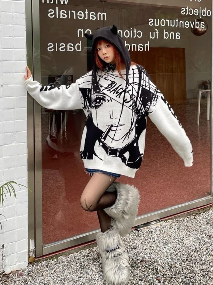 CGC Harajuku Japanes Anime Sweater Women Autumn Winter Knitwear Fashion Long Sleeve Soft Warm Pullover Tops Female Clothing