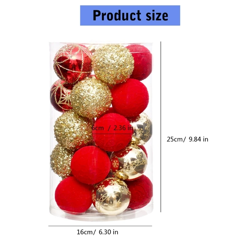 25Pcs Elegant Christmas Balls Ornament Easy Hanging Baubles Festival Balls Charm