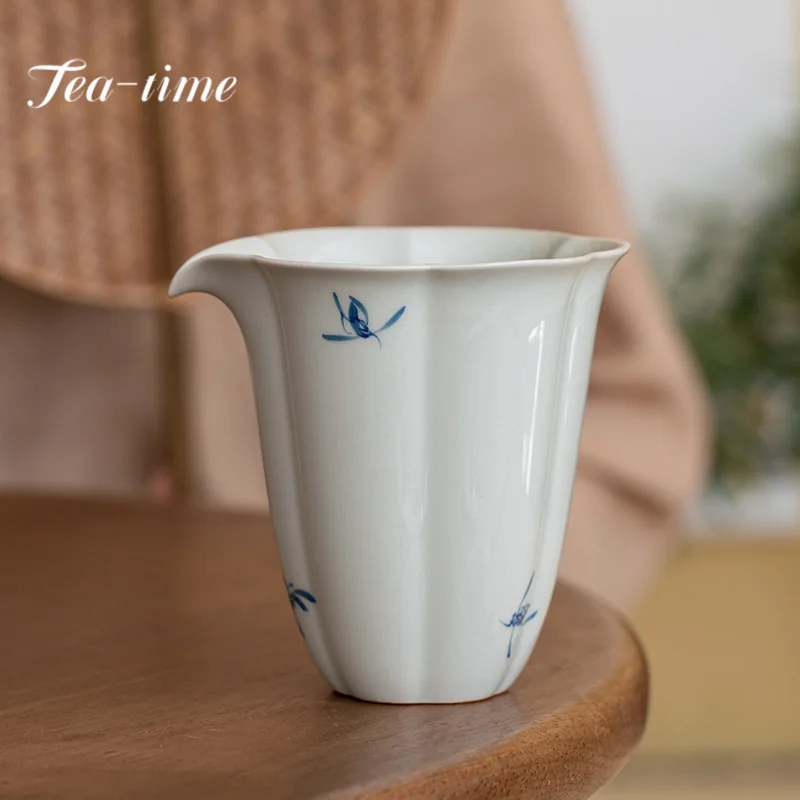 120ml Pure Hand-painted Orchid Ceramic Tea Pitcher Ancient Cha Hai Household Retro Justice Cup Chinese Tea Set Craft Accessories