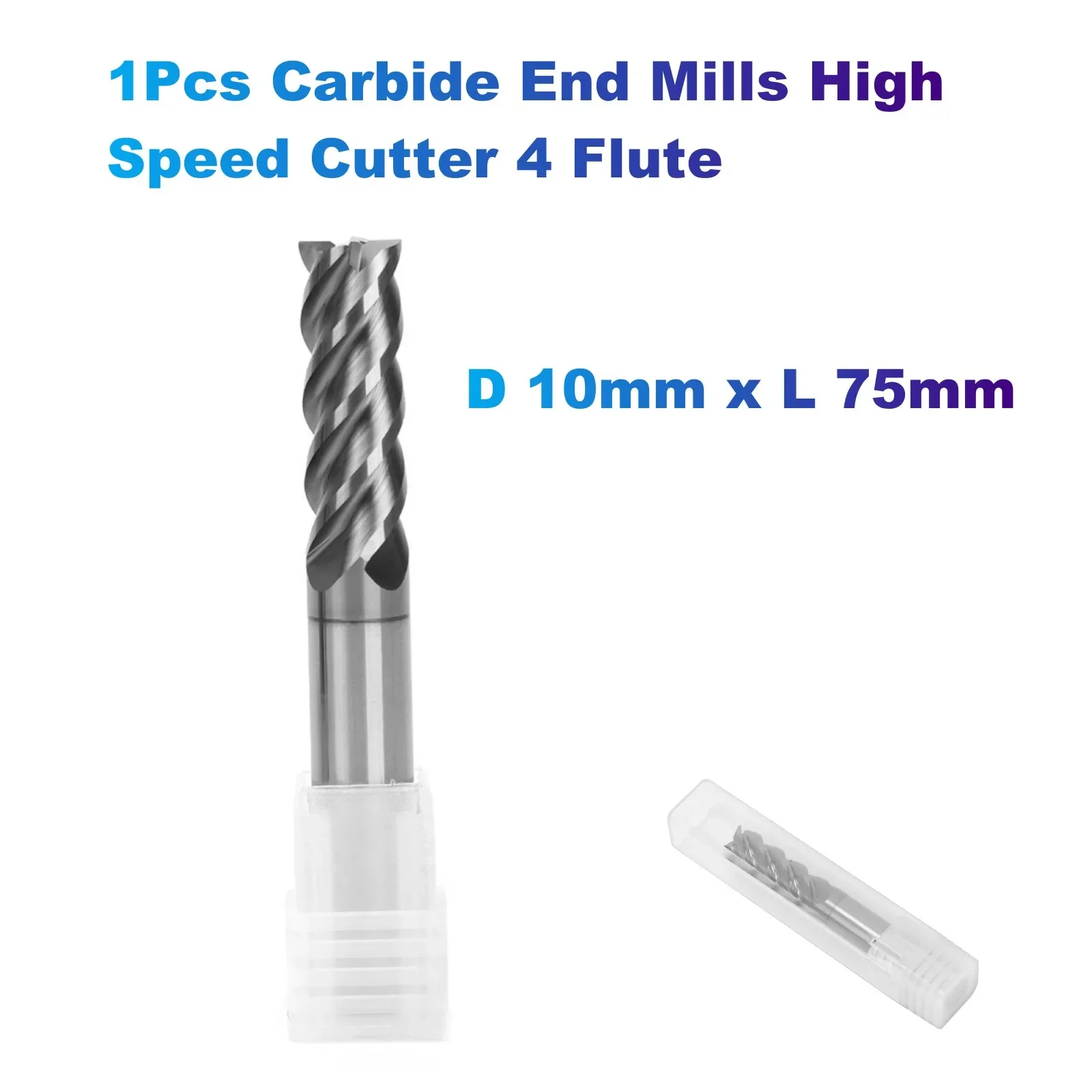 1Pcs Carbide End Mills High Speed Cutter 4 Flute (D 10mm x L 75mm) for Cutting High Hardness 58HRC, CNC Milling Hardened Metals