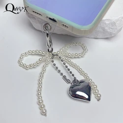 Delicate Beaded Key Chain Handmade Bow Shaped Keyring Heart Keychain Ornament Pearl Decoration For Bags And Phones