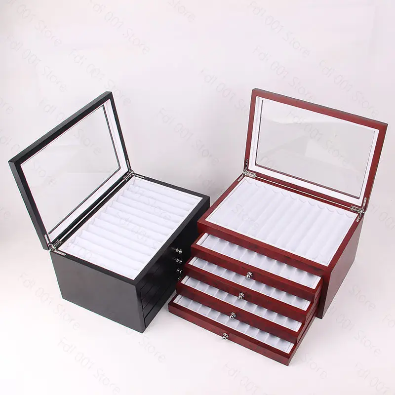 Black/ Burgundy Wooden Pen Display Storage Case, 78 Pens Capacity