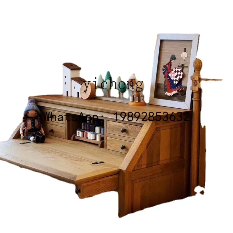 X5-21 Solid Wood Writing Desk Storage Chest of Drawers Bedroom Makeup Dual-Use Oak Piano Storage