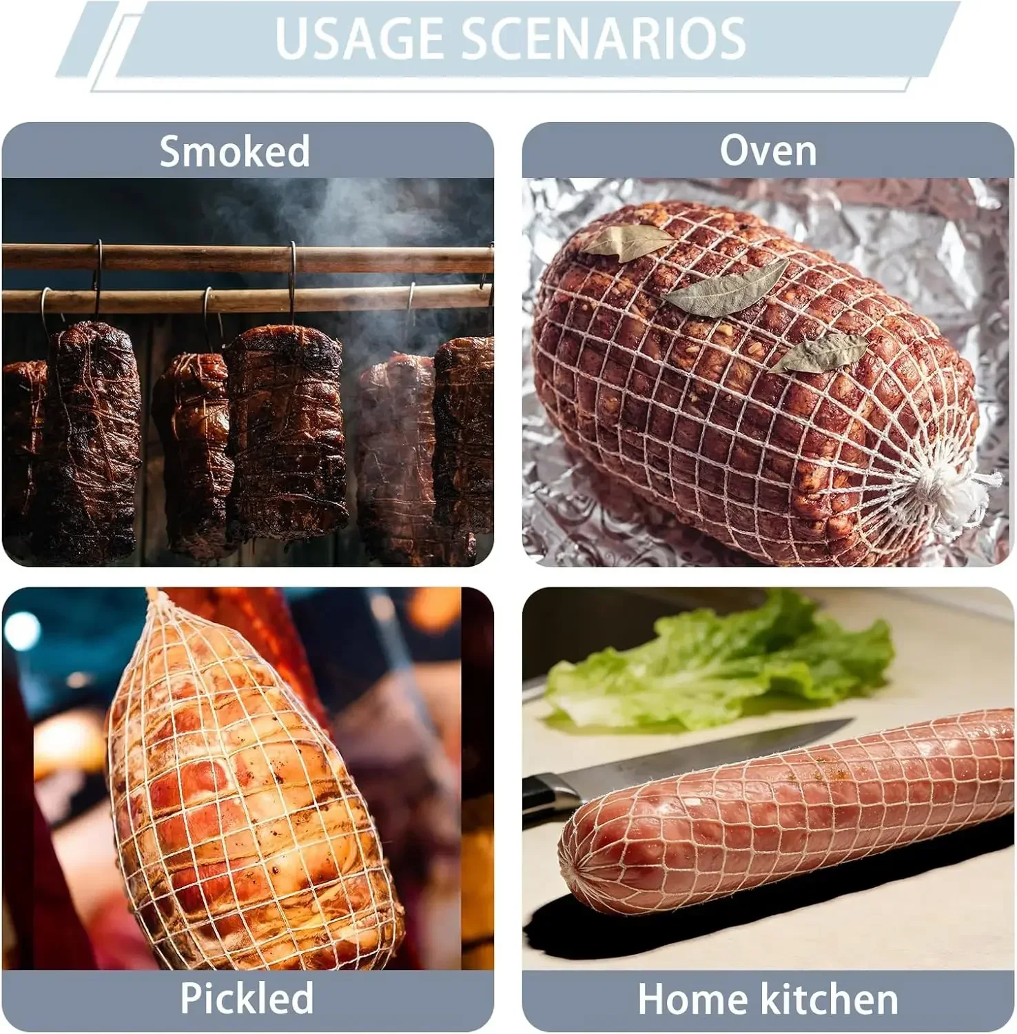 Elastic Meat Mesh Roll Meat Skewers Cooking Rope Food Mesh, For Italian Spicy Sausages, Stretchable Polyester Cotton Mesh image 6