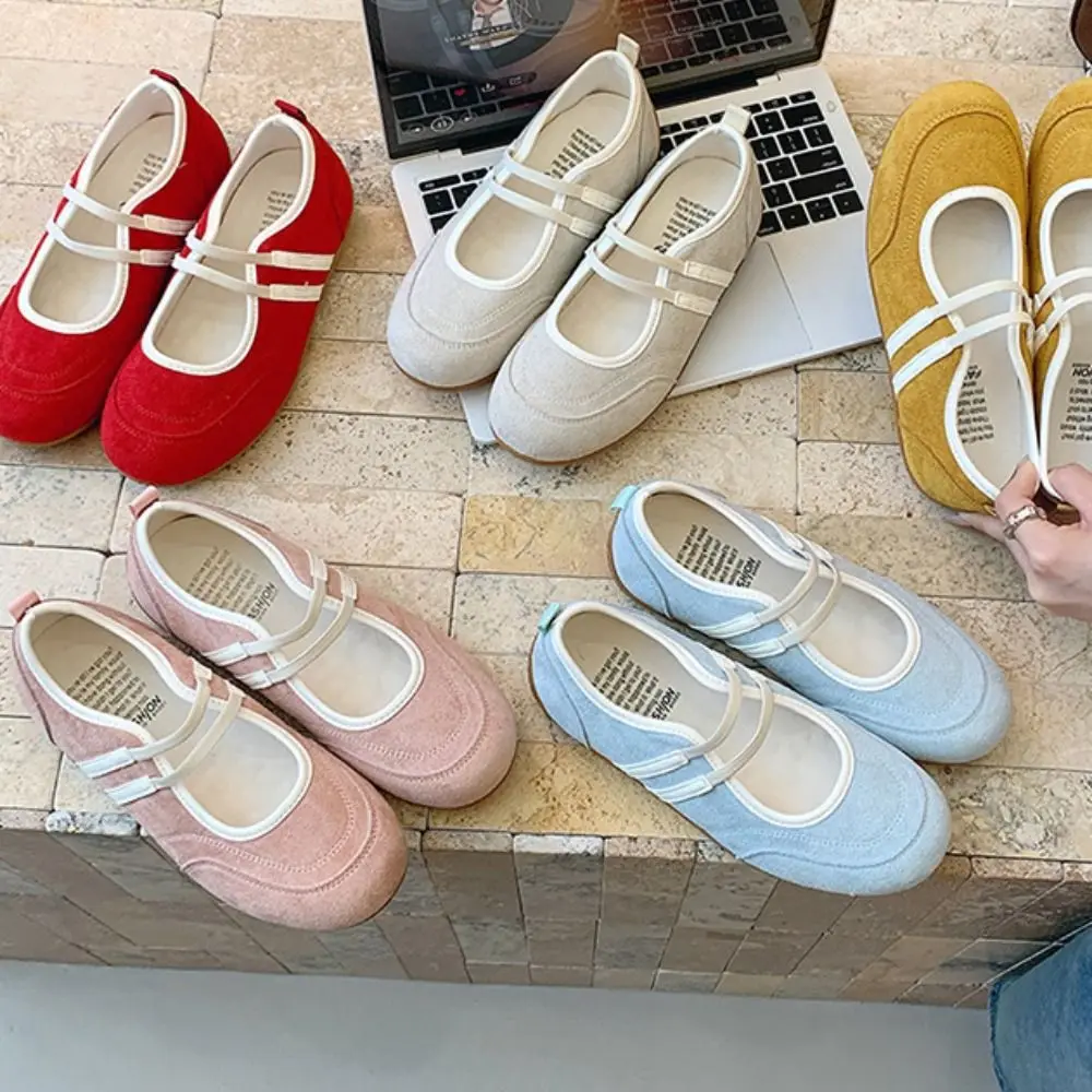 أحذية ماري جين المزودة بالألوان من الجلد الصناعي، أحذية راقصة باليه مضادة للانزلاق على الطراز البريطاني الفرنسي، أحذية فردية للنساء