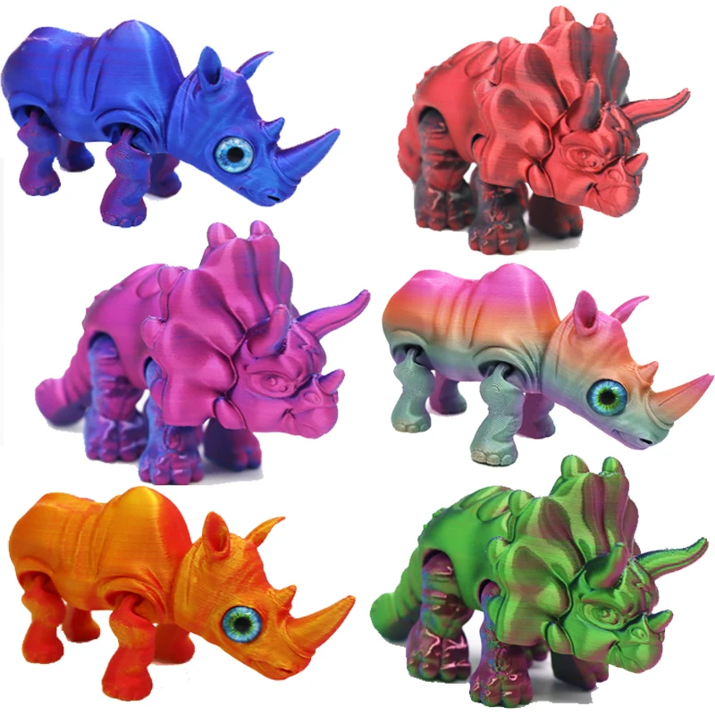 

3D Printed Rhinoceros Handicrafts for Ornaments, Gifts or Desk Home Decoration Creative Figurines and Animal Joint Activity Toys