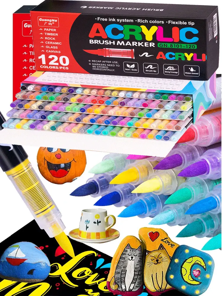 Waterproof Acrílico Marcador Canetas, Soft Escova Nib, Student Art, Vidro Pedra Metal Vidro Madeira