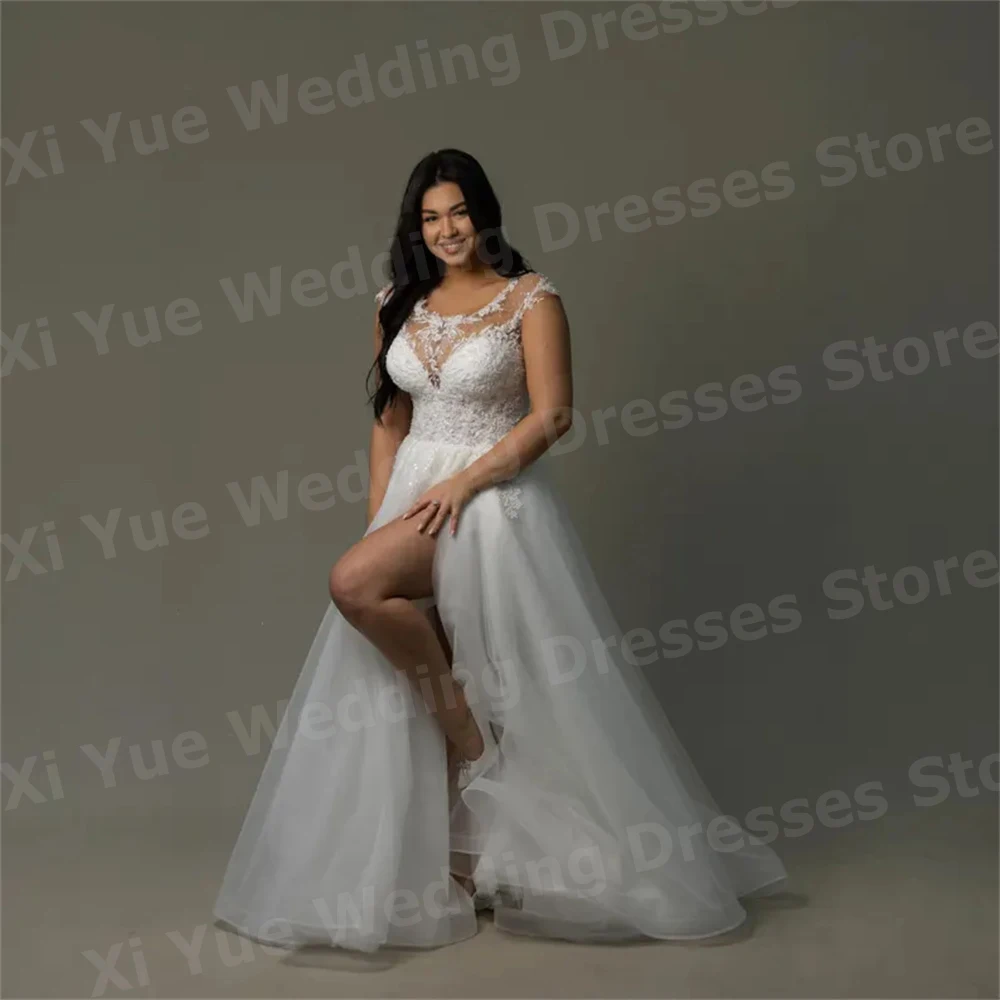 

Luxurious A Line Women's Wedding Dresses Appliques Lace Vestido De Novia Bride Gowns Customized O Neck Vestidos De Novia Boda