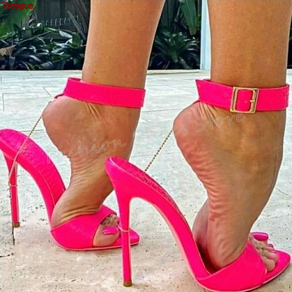 

Rose Red Peep Toe Sandals Ankle Buckle Stilettos High Heels High Heel Shoes for Women Party Heels 2024 New Zapatos Para Mujere