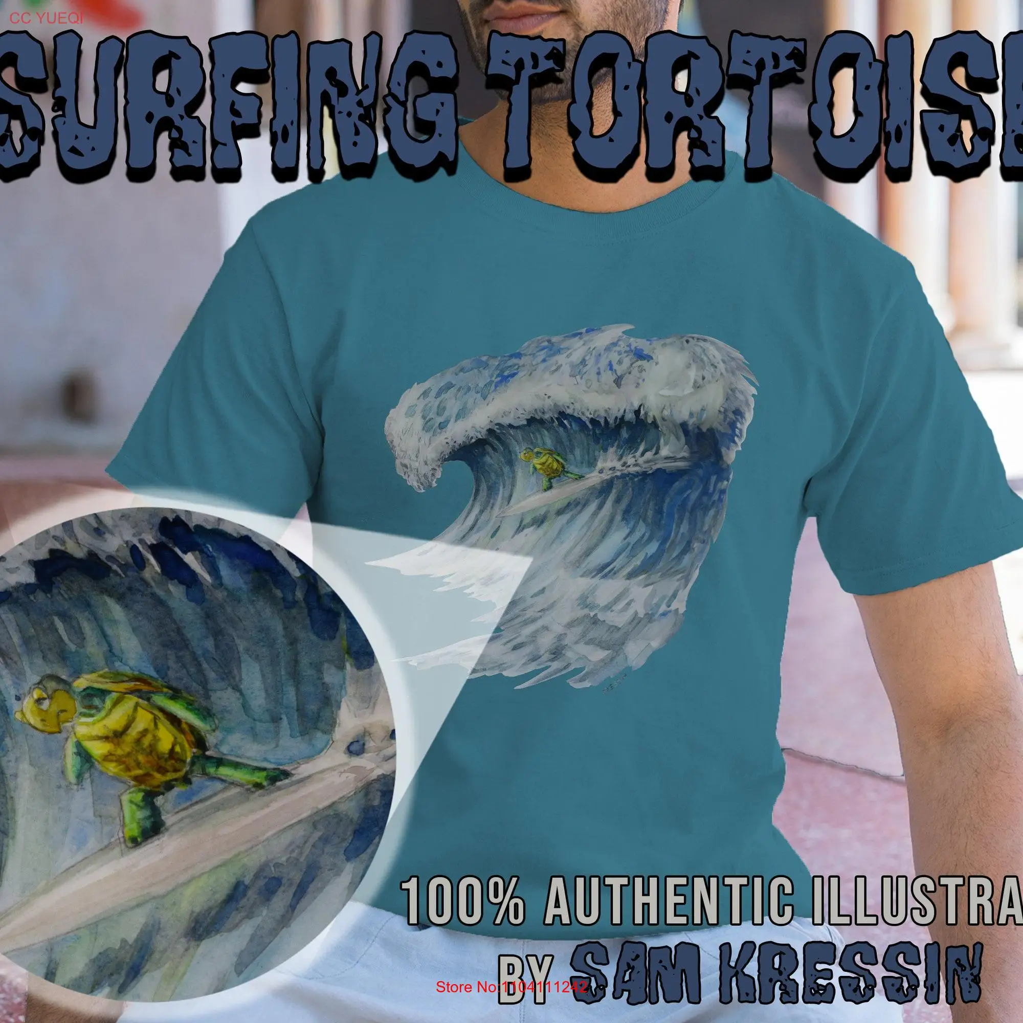 Surfing Sea Turtle Summer T Shirt long or short sleeves