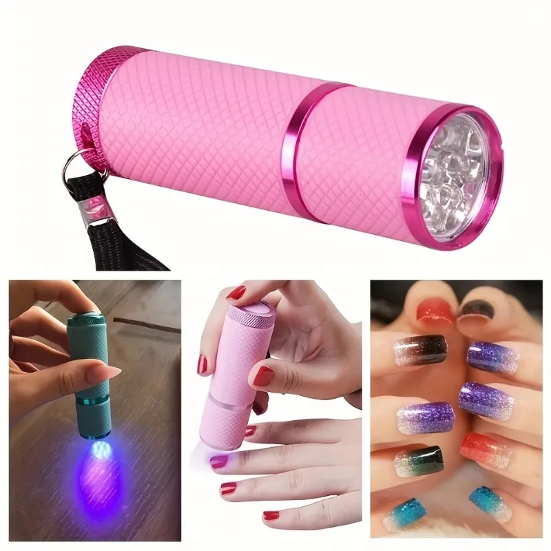 Mini linterna de 9 LED, secador de uñas, lámpara de luz UV para esmalte de Gel, herramientas de manicura, máquina de secado rápido portátil, 1 ud.