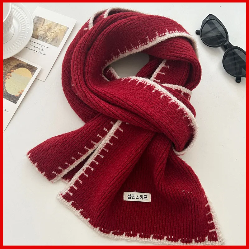 

Korean Style Atmosphere, Red Cashmere Knitted Scarf, Light Luxury, High-end Scarf for Girls, Winter Tonglu