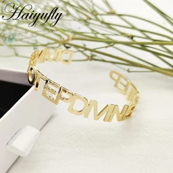 Haiyufly 10mm Wide Custom Name Bracelet Personalized Letter Bangle Stainless Steel Cuff Bracelet for Women Birthday Jewelry Gift