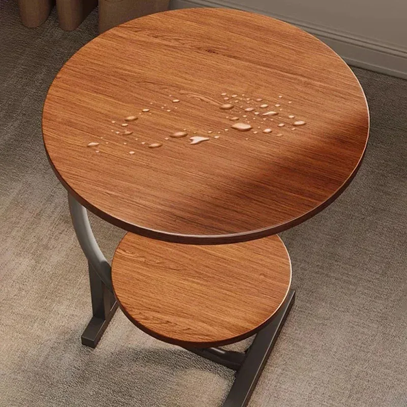 Modern Small Side Table with Two Layers Storage Rack MDF+Metal for Living Room Balcony Space Efficient End Table