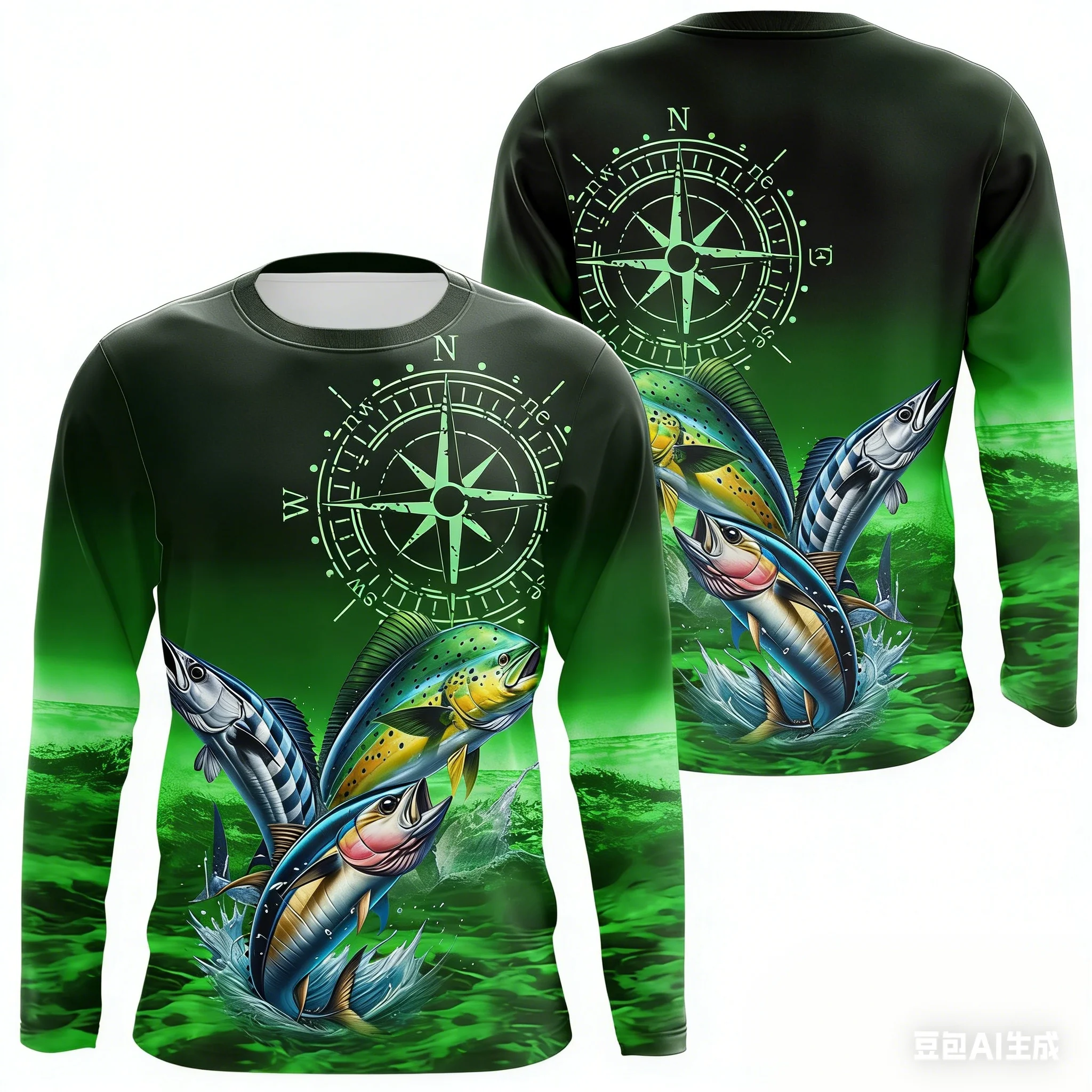 camisa-de-pesca-com-estampa-de-peixes-em-toda-a-peca-gola-redonda-mangas-longas-padrao-de-bussola-confortavel-respiravel-secagem-rapida-adequada