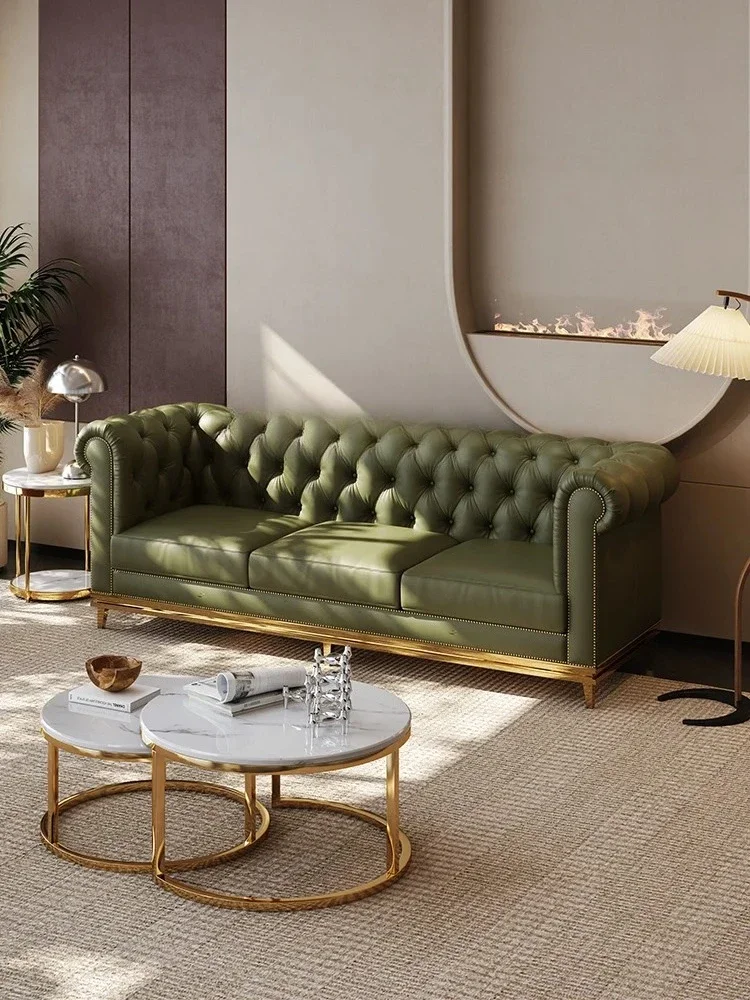 A  Postmodern minimalist light luxury Italian style living room combined three-person American leather sofa