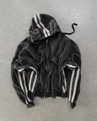 Y2K Zip Up Hoodie Fashion Casual Stripe Graphic High Quality Oversized Hoodie Men Women Sweatshirt Punk Hip Hop Tops Streetwear