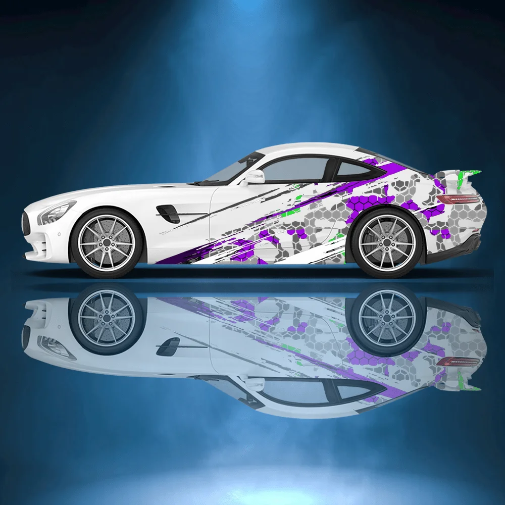 

Full-body Hexagonal Honeycomb Solid Color Splashing Print Car Sticker, Full Body Floral Decoration Covering Scratches,